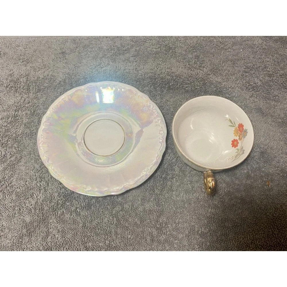 Iridescent Lusterware Tea Cup &‎ Saucer Made In Germany U.S. Zone Teacup
